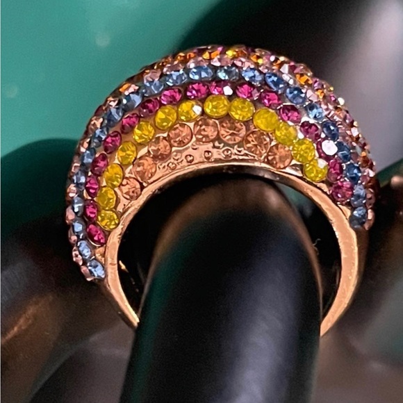 Multi-Colored Crystal Gold Toned Dome Ring-sz 8.25 - Picture 5 of 9